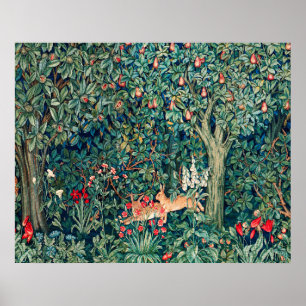 Póster VERDE, ANIMALES DEL BOSQUE Liebres ,Floral Verde