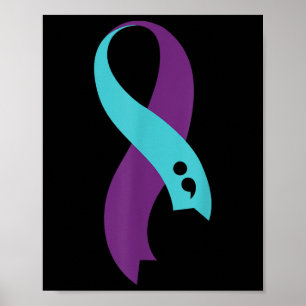 Póster Verde azulada Cinta púrpura Semicolón Prevención d