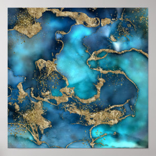 Póster Verde azulado azul y oro onírico