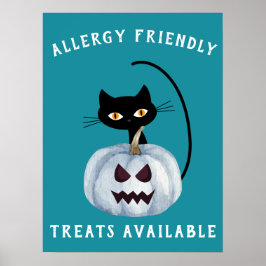 Póster Verde azulado Calabaza Halloween Gato negro Alérgi