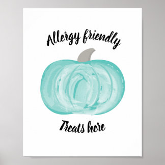 Póster Verde azulado Calabaza Halloween Rótulo Amigable c