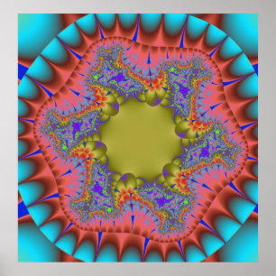 Póster Verde azulado colorido, rosa y verde fractal