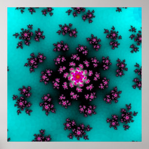 Póster Verde azulado colorido, rosado y negro fractal