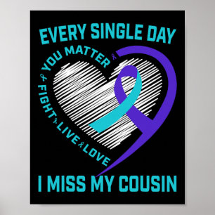 Póster Verde azulado Corazón Púrpura Dice Conciencia Suic