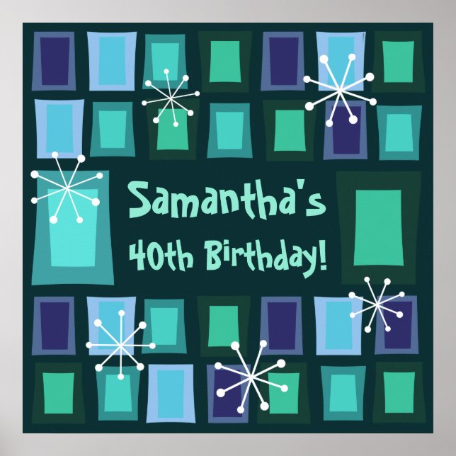 Póster Verde azulado de 40 Aniversario Moderno de Mediado (Frente)