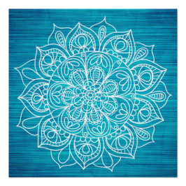 Poster verde azulado de diseño de flores de Mandal