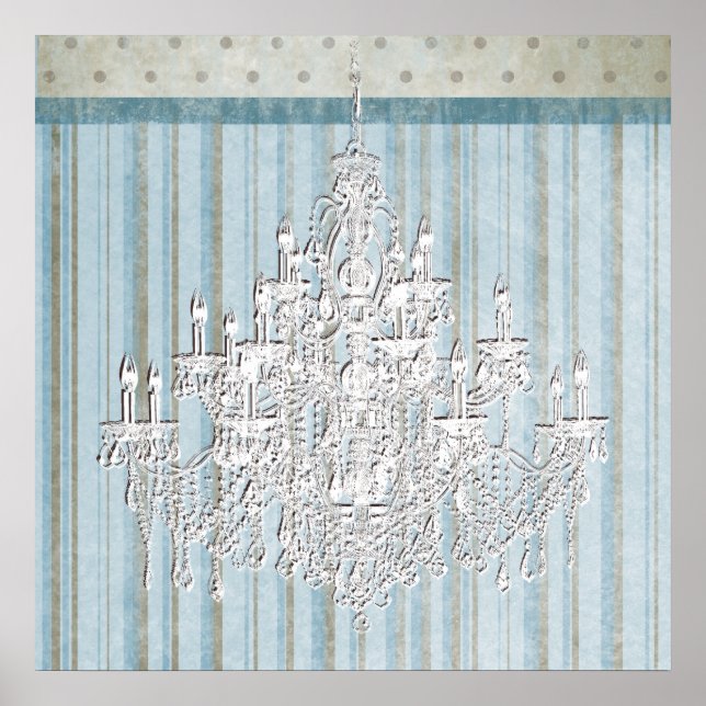 Póster Verde azulado estilo beige Shabby Chic Chandelier  (Frente)