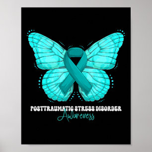 Póster Verde azulado mes de concienciación sobre el trast