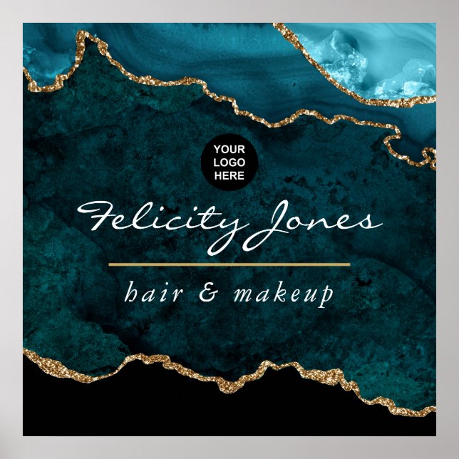 Póster Verde azulado - Turquesa y Poster de negocios del  (Frente)