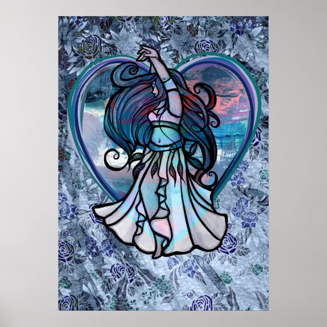 Póster Verde azulado y morado Belly bailarín corazón de a (Frente)