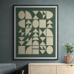 Póster Verde bosque | Formas geométricas modernas<br><div class="desc">Patrón geométrico moderno con formas simples en crema sobre un fondo verde forestal.</div>