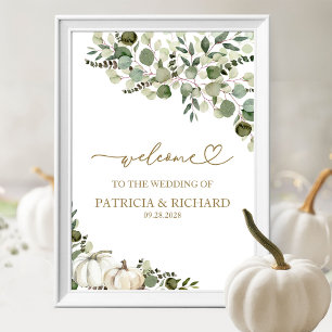 Póster Verde Calabaza Otoño Boda Bienvenida