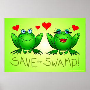 Póster verde de amor de rana de la ciénaga