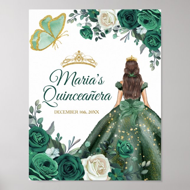 Póster Verde Esmeralda Vestidos Quinceañera Cumpleaños de (Frente)