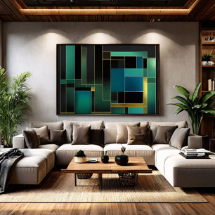 Póster Verde Esmeralda y Dorado Geométrico Abstracto