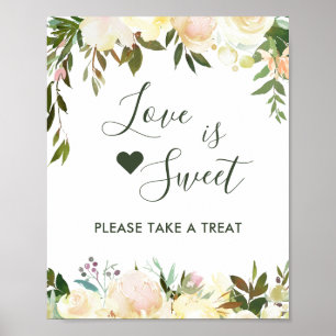 Póster Verde Floral Rústico Amor es Dulce Barra de Postre