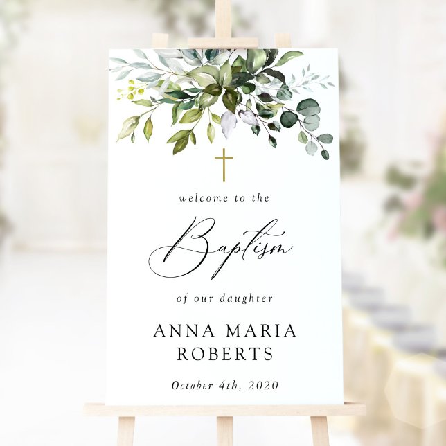 Póster Verde, Hojas de Eucalipto, Boho, Bienvenida Bautiz (Subido por el creador)