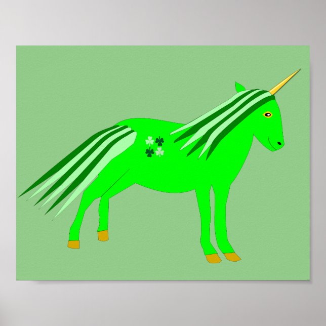 Póster Verde irlandés lindo y unicornio de oro (Frente)