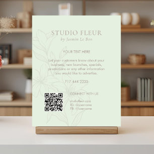 Póster Verde Menta   Moda Floral Texto promocional QR