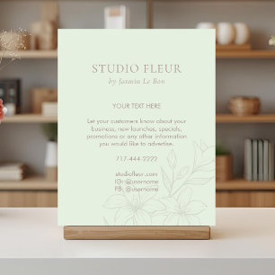 Póster Verde Menta Moda texto floral promocional