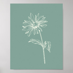 Póster Verde minimalista de dibujo de flor de Chamomile