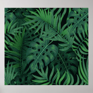 Póster Verde Noche tropical: Patrón vegetal exótico