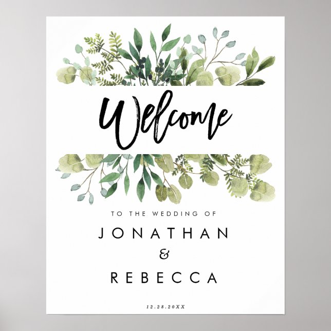Póster verde rústico boda cartel de bienvenida poster (Frente)