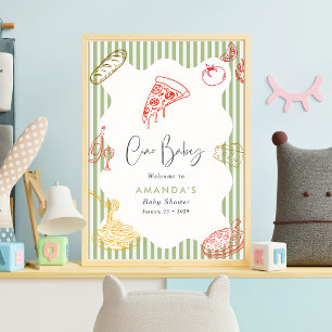Póster Verde Salvia Ciao Baby Pizza Italiana Baby Shower 