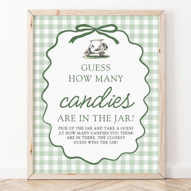 Póster Verde Salvia Golf Adivina Cuántos Dulces Shower de (Sage Green Golf Guess How Many Candies Baby Shower Sign)
