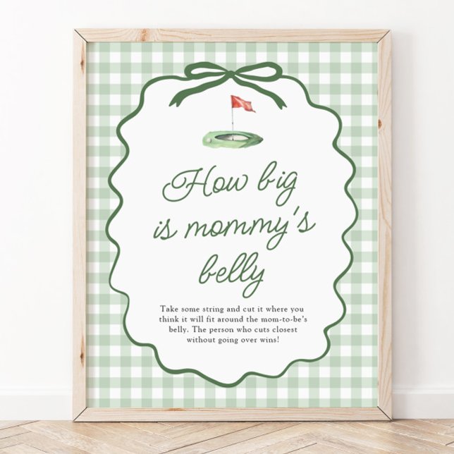 Póster Verde Salvia Golf Gingham ¿Qué tan grande está la  (Sage Green Golf Gingham How big is mommy's belly )