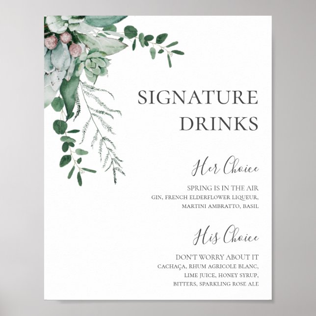 Póster Verde Suculento | Letrero de Bebidas Destacadas (Frente)