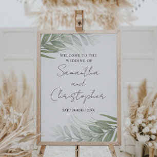 Póster Verde tropical Rótulo Boda de caligrafía moderna