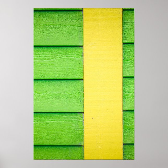 Póster Verde y amarillo en costado de madera (Frente)