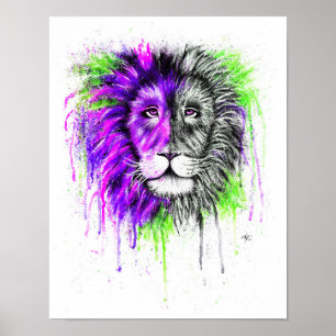 Poster verde y morado - Impresión de leones!
