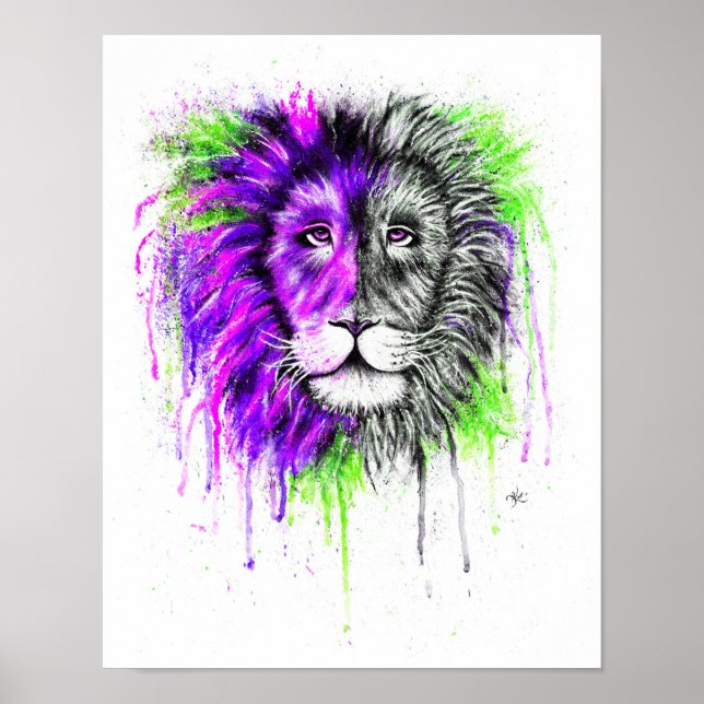 Poster verde y morado - Impresión de leones! (Frente)