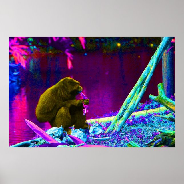 Póster Verdes de consumo de primates al borde de la tierr (Frente)