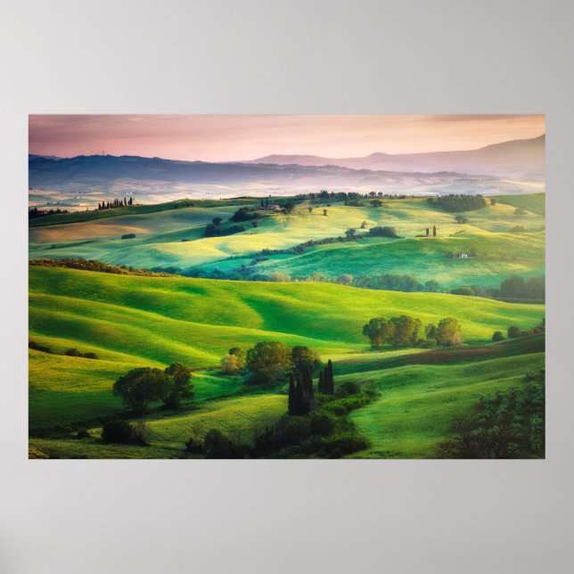 Póster Verdes preciosos en el paisaje y con luz (Frente)