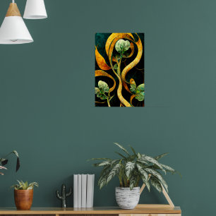 Póster Verdes y dorados de orquídeas botánicas