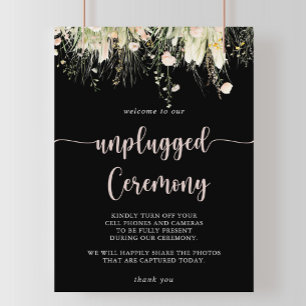 Póster Verdor Boho Wildflower Negro Ceremonia sin enchufe