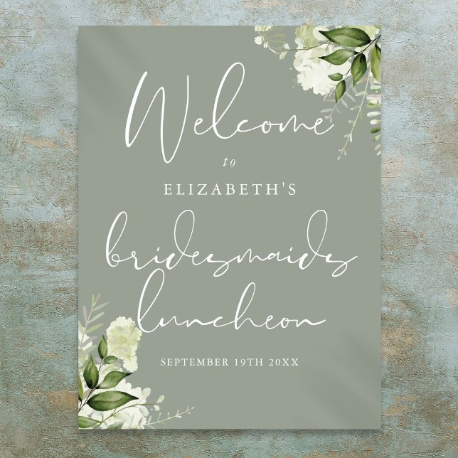Póster Verdor Bridesmaids Signo de bienvenida de Luncheon (Greenery Bridesmaids Luncheon Welcome Sign)