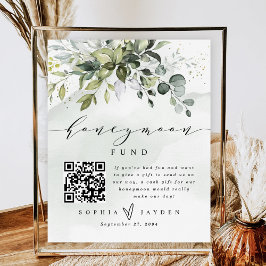 Póster Verdor Código QR Boda de luna de miel Rótulo de ca