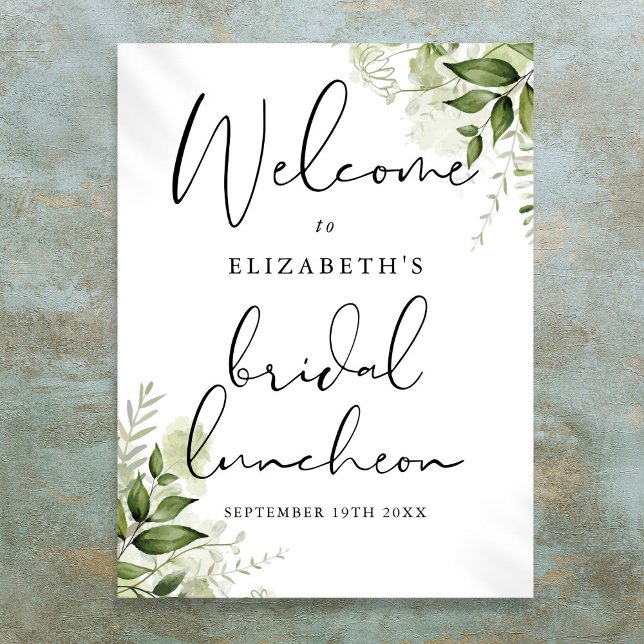 Póster Verdor Floral Bridal Luncheon Signo de bienvenida (Greenery Floral Bridal Luncheon Welcome Sign)