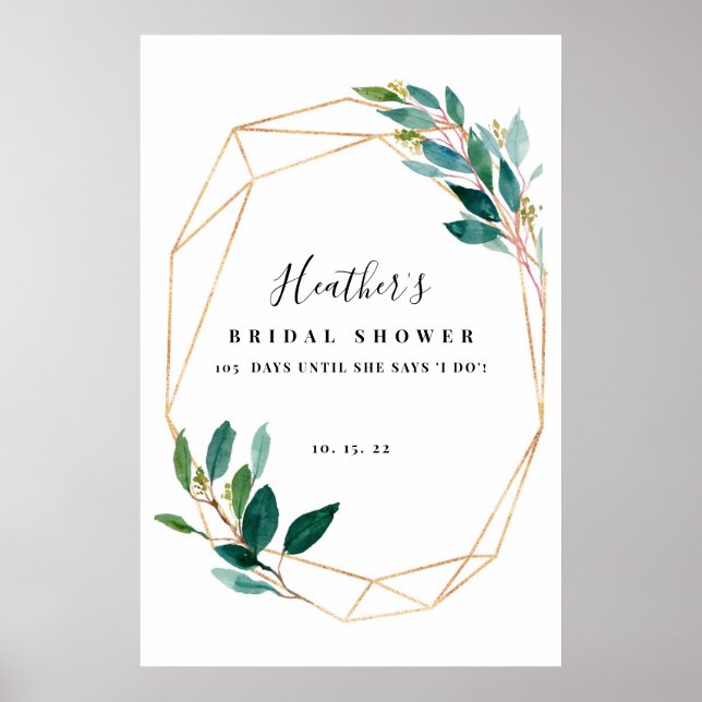 Póster Verdor Floral Bridal Shower signo de bienvenida (Frente)