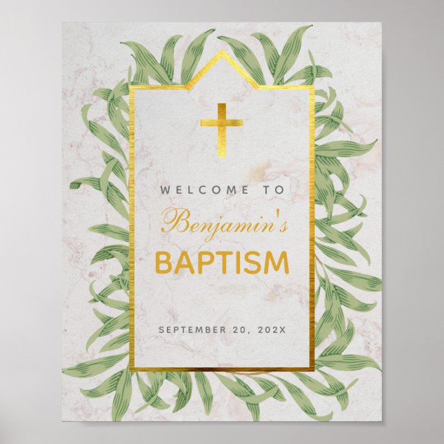Póster Verdor Marble Faux Gold Baptism Signo de bienvenid (Frente)