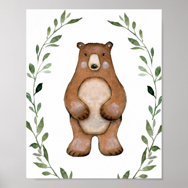 Póster Verdor Oso Woodland Animales Nursery Wall Art (Frente)