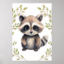 Póster Verdor Raccoon Woodland Animales Nursery
