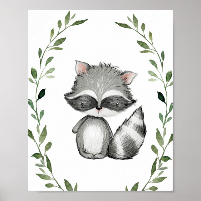 Póster Verdor Raccoon Woodland Animales Nursery Wall Art (Frente)