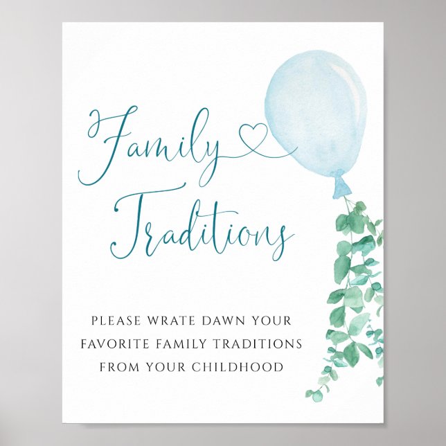 Póster Verdor Rótulo de tradiciones familiares de globos  (Frente)