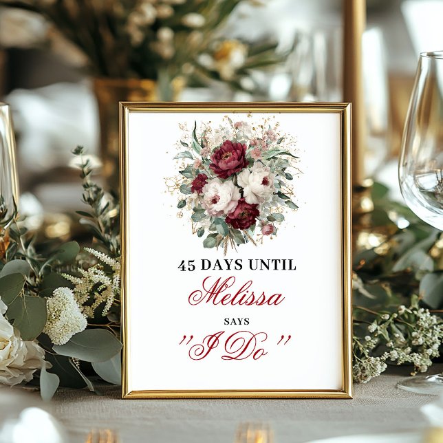 Póster Verdor Rubor Borgoña Dais Hasta que Me Case (Greenery Blush Burgundy Dais Until I Do Sign)