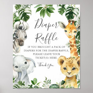 Póster Verdor Selva Safari Animales Diaper Raffle Rótulo